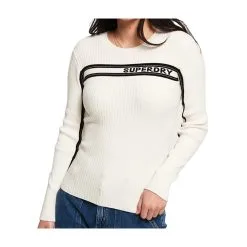 Pull Superdry Logo Ribbed Jumper Cream Soldes
