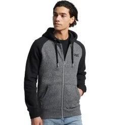 Sweat à Capuche Superdry Baseball Ziphood Dark Charcoal Déstockage