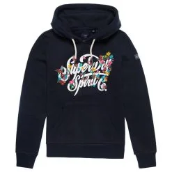Sweat à Capuche Superdry Script Style Floral Hood Eclipse Navy Soldes